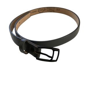 Classic Grey and Tan Leather Belt with Metal Buckle